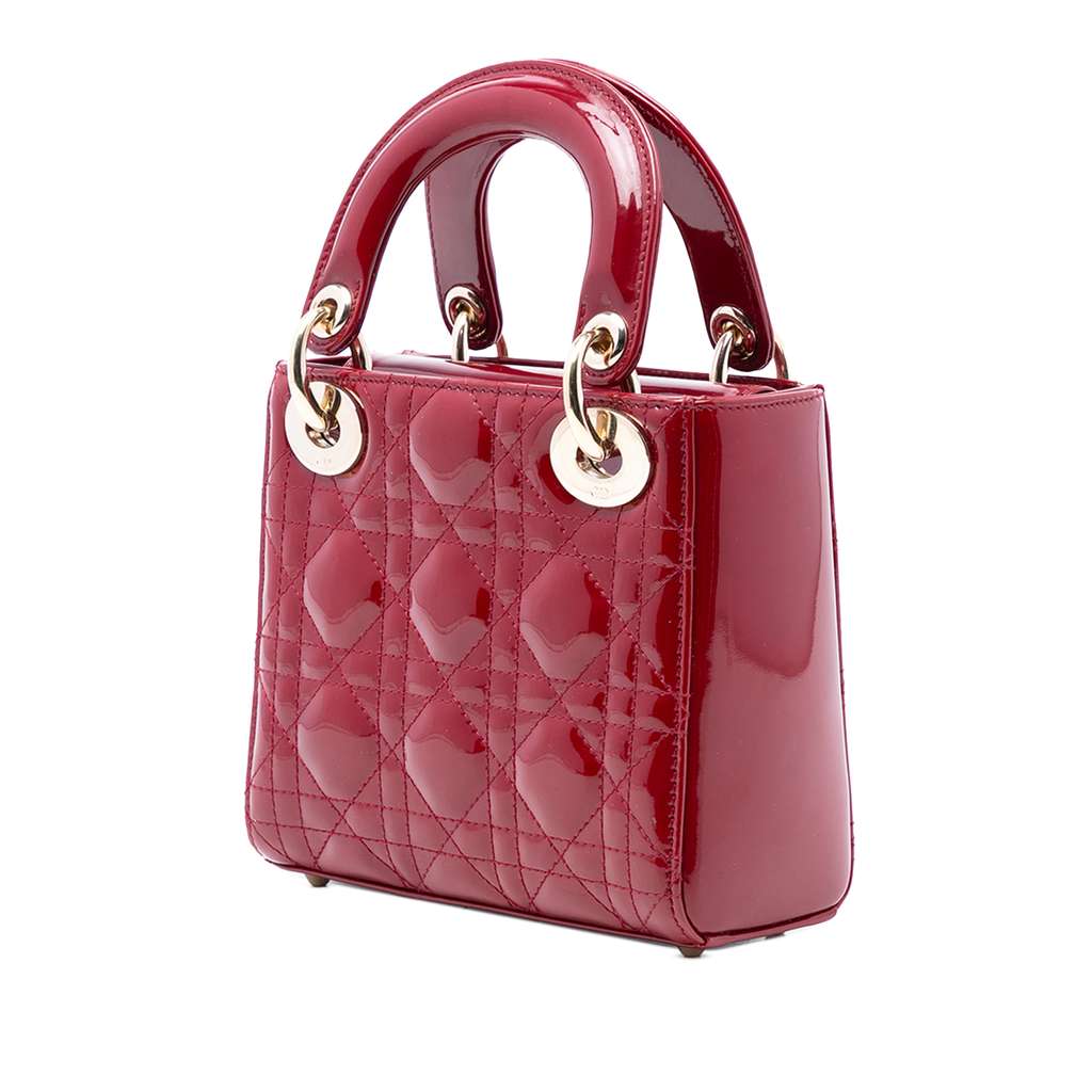 Dior Mini Patent Cannage Lady Dior Red Leather Good condition - Back View