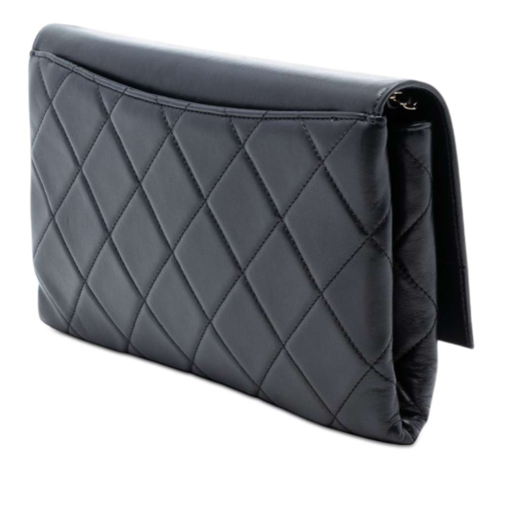 Chanel Quilted Lambskin Retro Label Shoulder Bag Black Leather Good condition - Back View