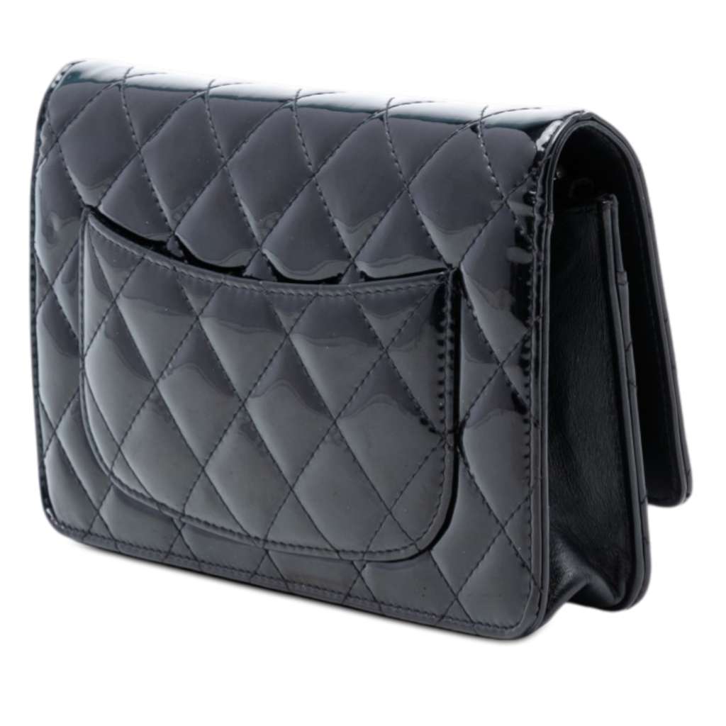Chanel CC Quilted Patent Wallet On Chain Black Leather Good condition - Back View