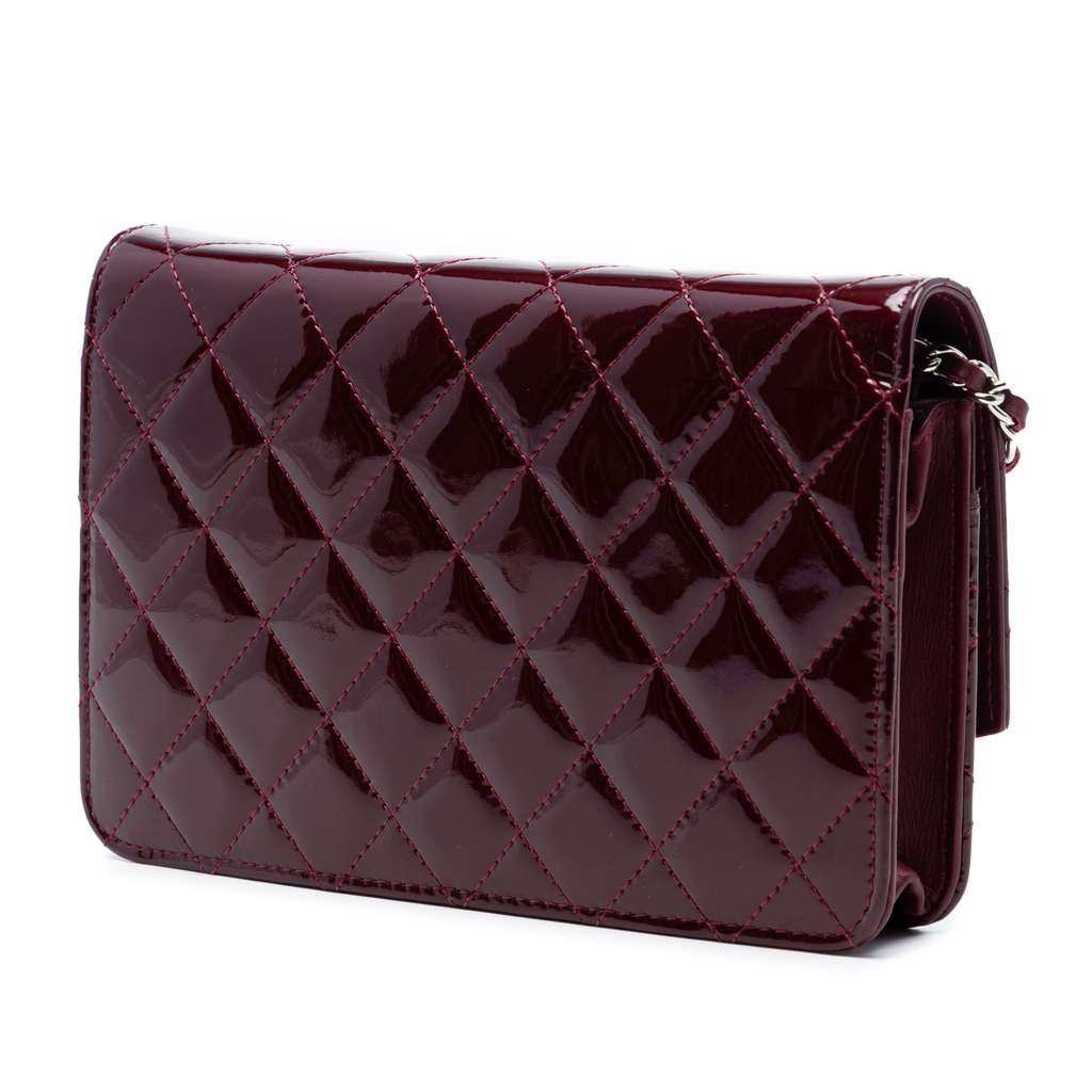 Chanel CC Quilted Patent Brilliant Wallet On Chain Red Leather Good condition - Back View