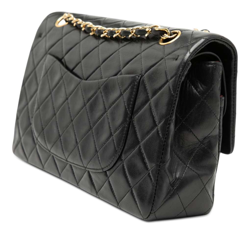 Chanel Medium Classic Lambskin Double Flap Black Leather Good condition - Back View