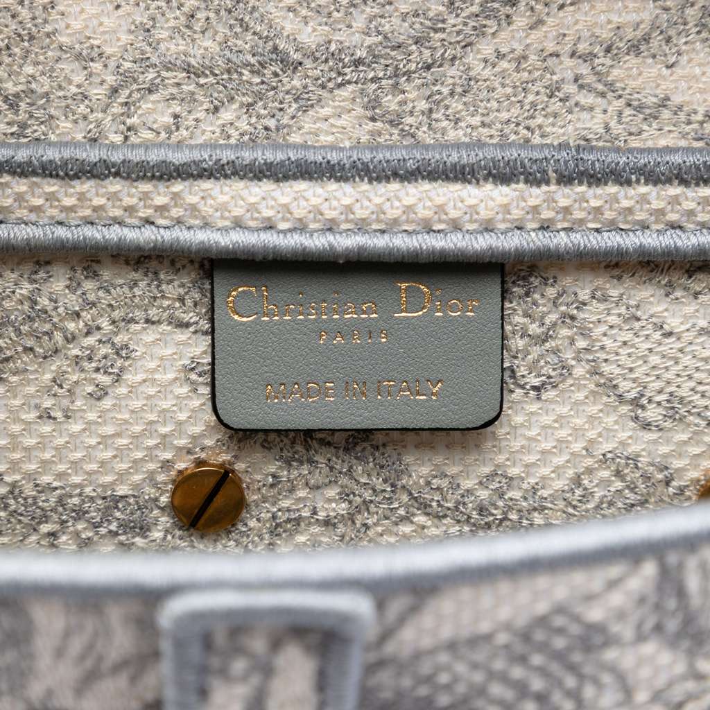 Dior Canvas Embroidered Toile de Jouy Saddle Bag Grey Canvas Good condition - Box View