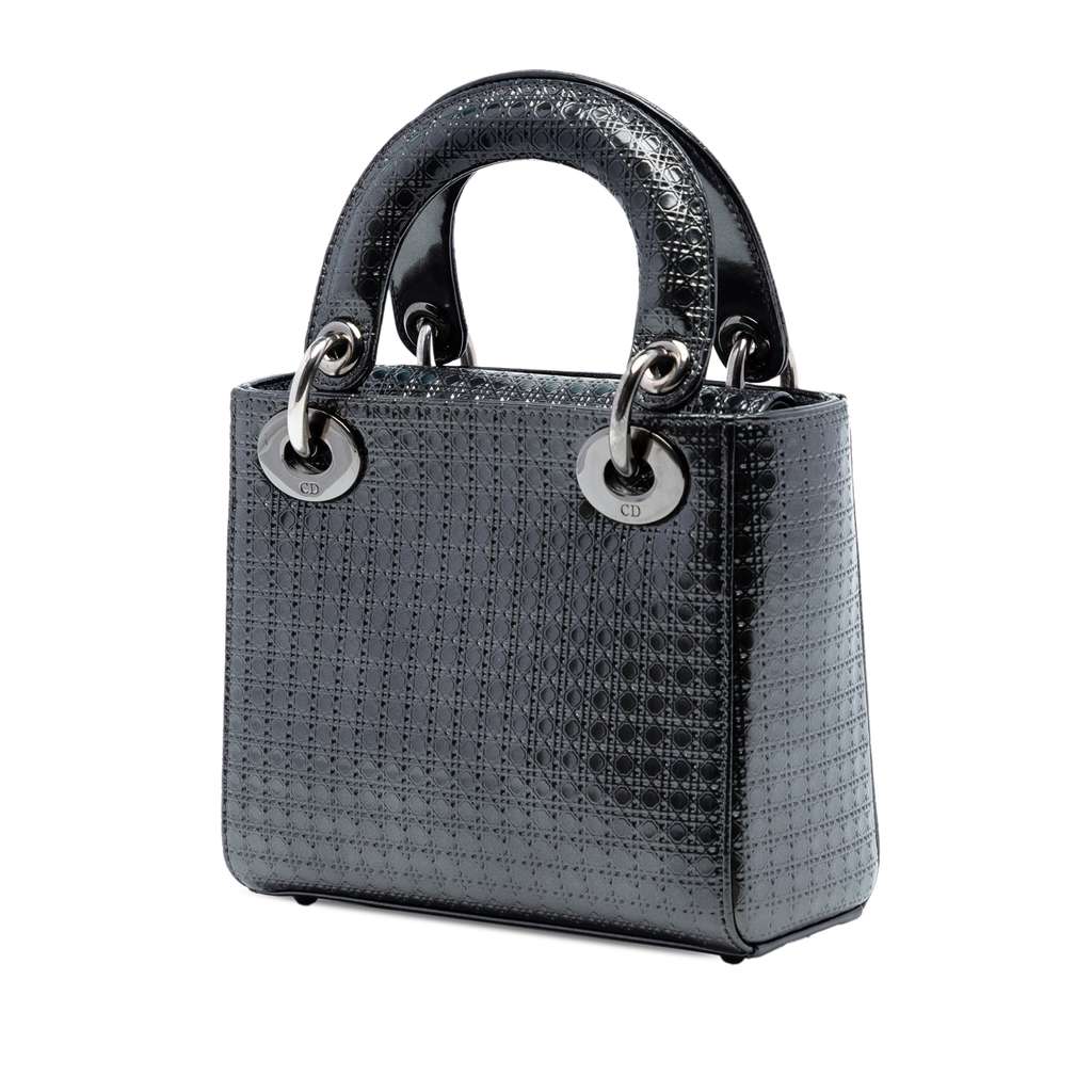 Dior Mini Metallic Patent Microcannage Lady Dior Black Leather Good condition - Back View