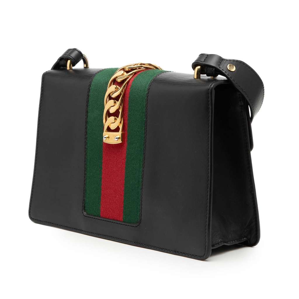 Gucci Small Leather Web Sylvie Satchel Black Leather Good condition - Back View