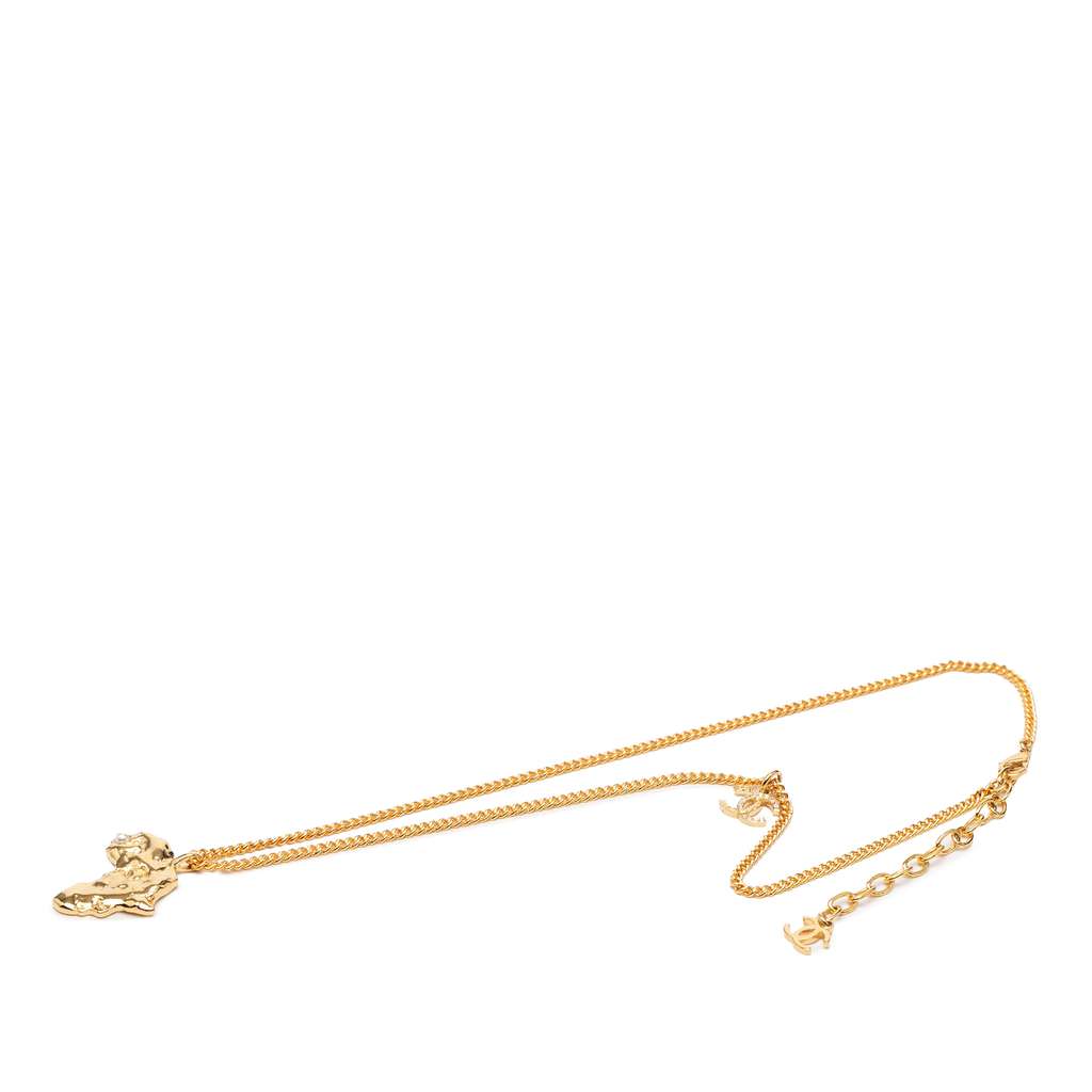 Chanel CC Gold Plated Faux Pearl African Map Pendant Necklace Gold Metal Good condition - Inside View