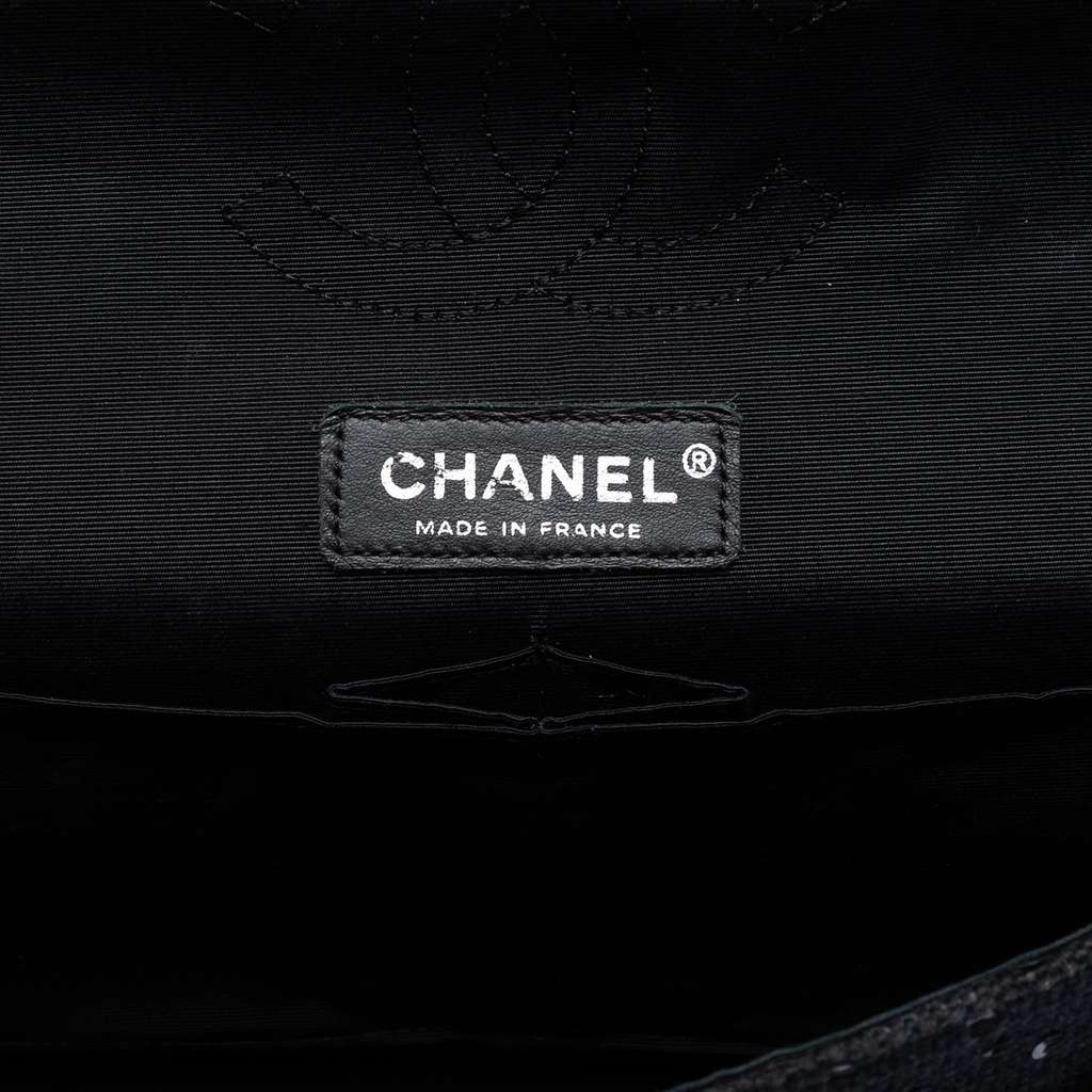 Chanel Medium Classic Tweed Sequin Double Flap Black Tweed Good condition - Box View