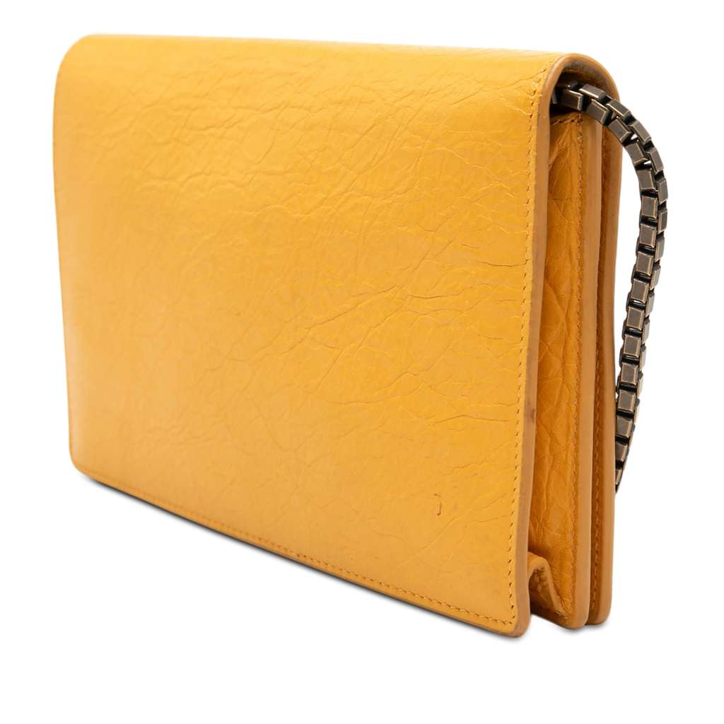 Balenciaga Lambskin Motocross Giant 12 Continental Flap Wallet on Chain Yellow Leather Good condition - Back View