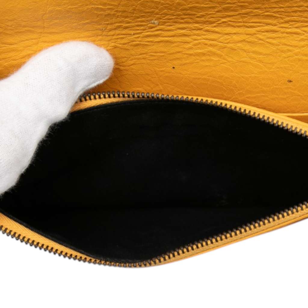Balenciaga Lambskin Motocross Giant 12 Continental Flap Wallet on Chain Yellow Leather Good condition - Model View