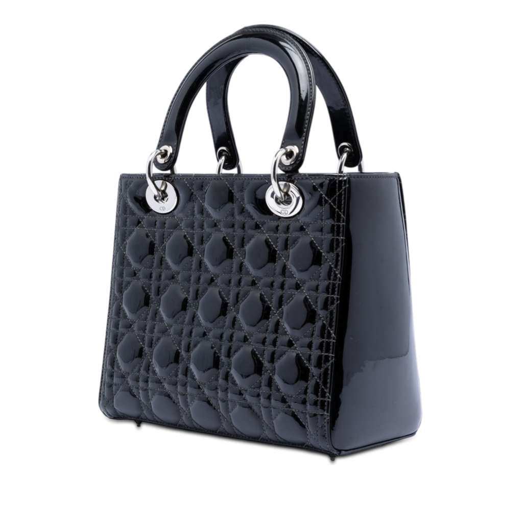 Dior Medium Patent Cannage Lady Dior Black Leather Good condition - Back View