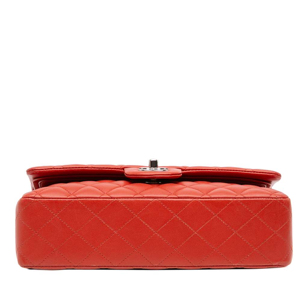 Chanel Medium Classic Lambskin Double Flap Orange Leather Good condition - Inside View