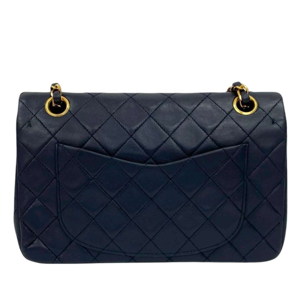 Chanel Small Classic Lambskin Double Flap Blue Leather Good condition - Back View