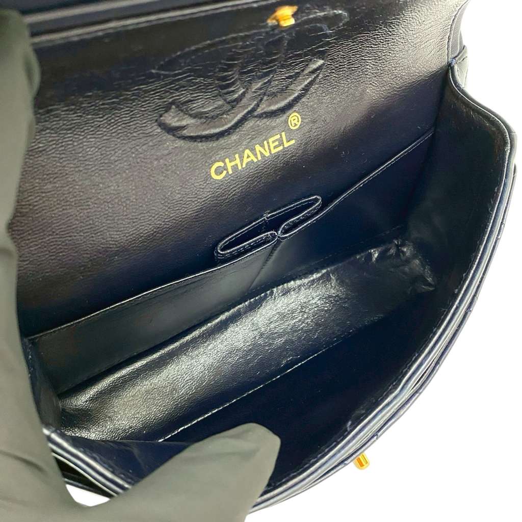 Chanel Small Classic Lambskin Double Flap Blue Leather Good condition - Box View