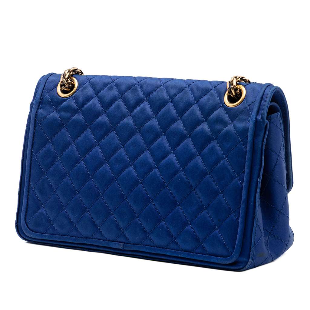 Chanel Quilted Satin Reissue 2.55 Double Flap 225 Blue Satin Good condition - Back View