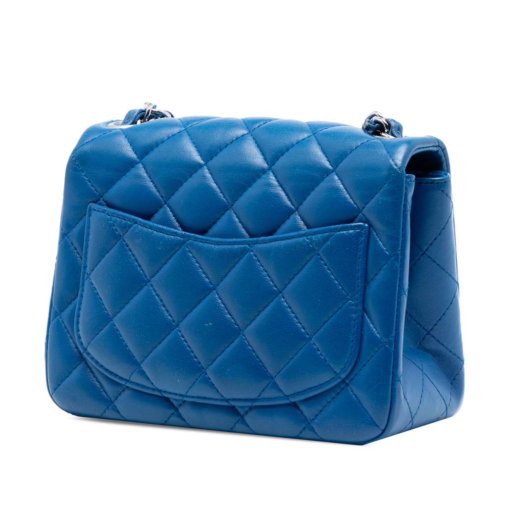 Chanel Mini Square Classic Lambskin Single Flap Blue Leather Good condition - Back View