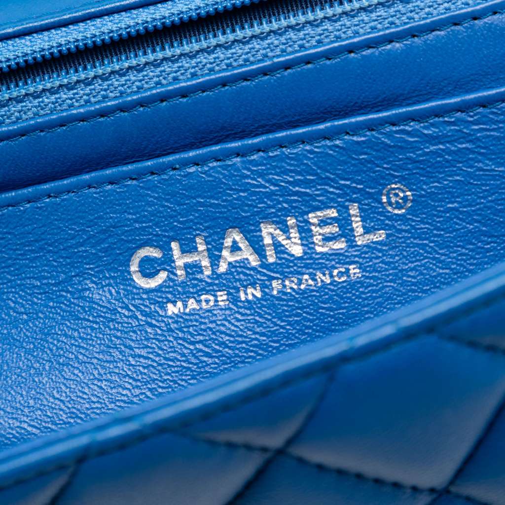 Chanel Mini Square Classic Lambskin Single Flap Blue Leather Good condition - Box View