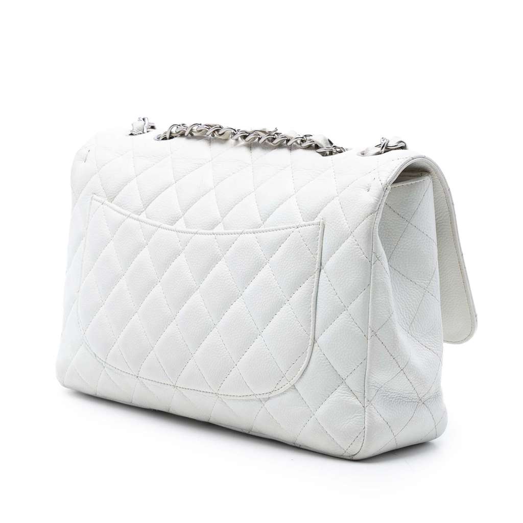 Chanel Jumbo Classic Caviar Single Flap White Leather Good condition - Back View