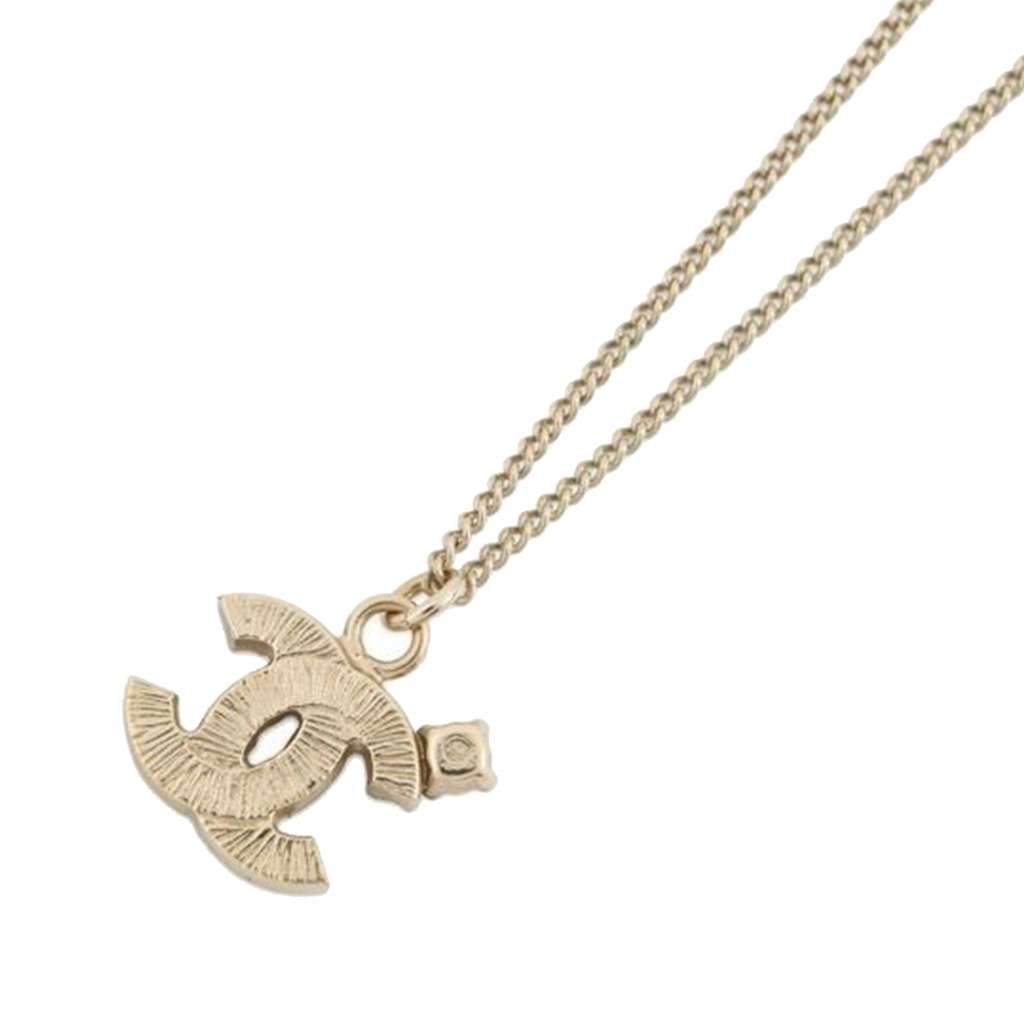 Chanel CC Crystal Faux Pearl Pendant Necklace Gold Metal Good condition - Back View
