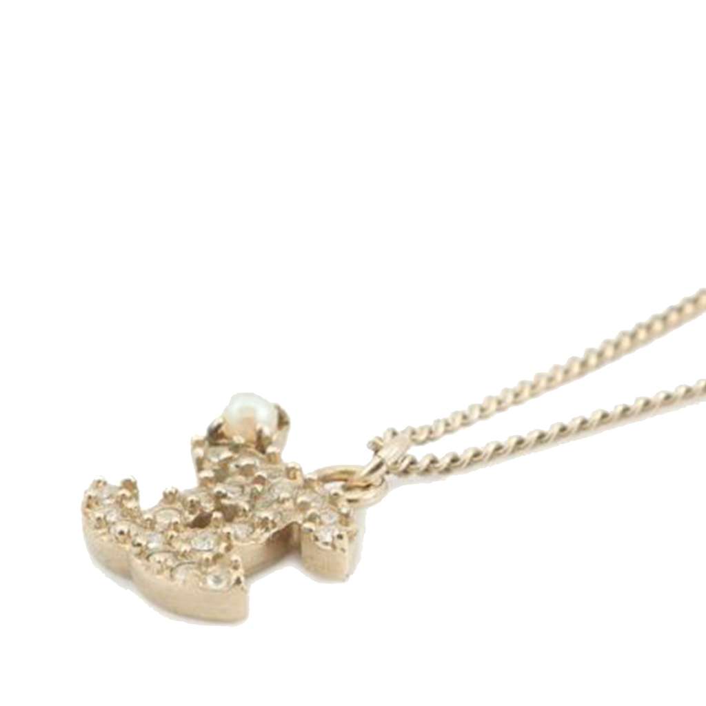 Chanel CC Crystal Faux Pearl Pendant Necklace Gold Metal Good condition - Inside View