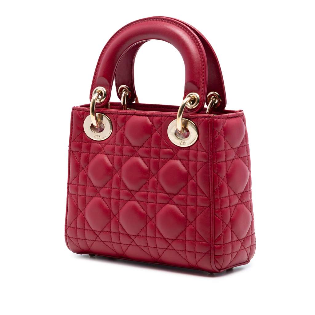 Dior Mini Lambskin Cannage Lady Dior Red Leather Good condition - Back View