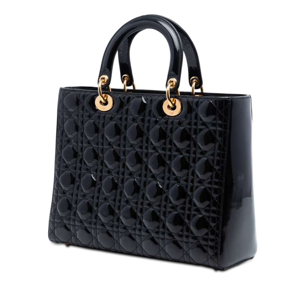 Dior Large Patent Cannage Lady Dior Black Leather Good condition - Back View