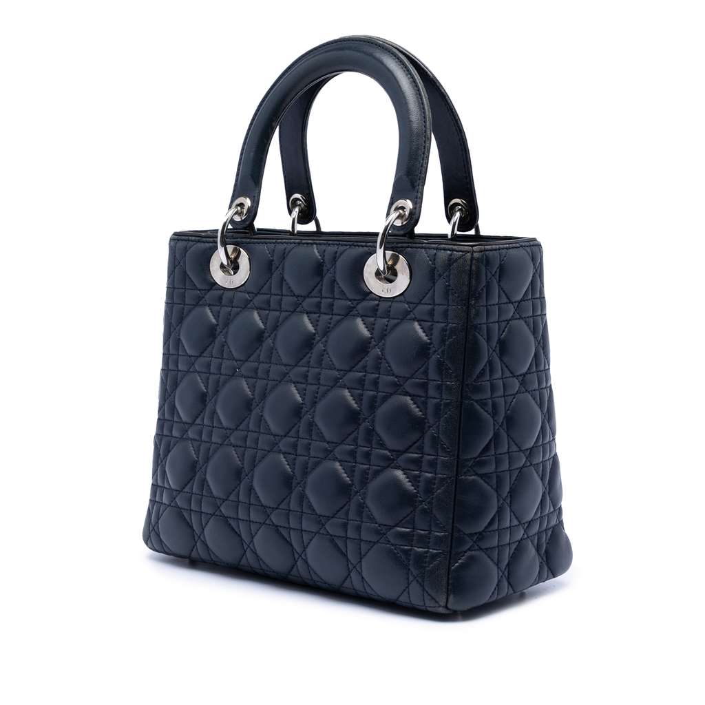 Dior Medium Lambskin Cannage Lady Dior Blue Leather Good condition - Back View