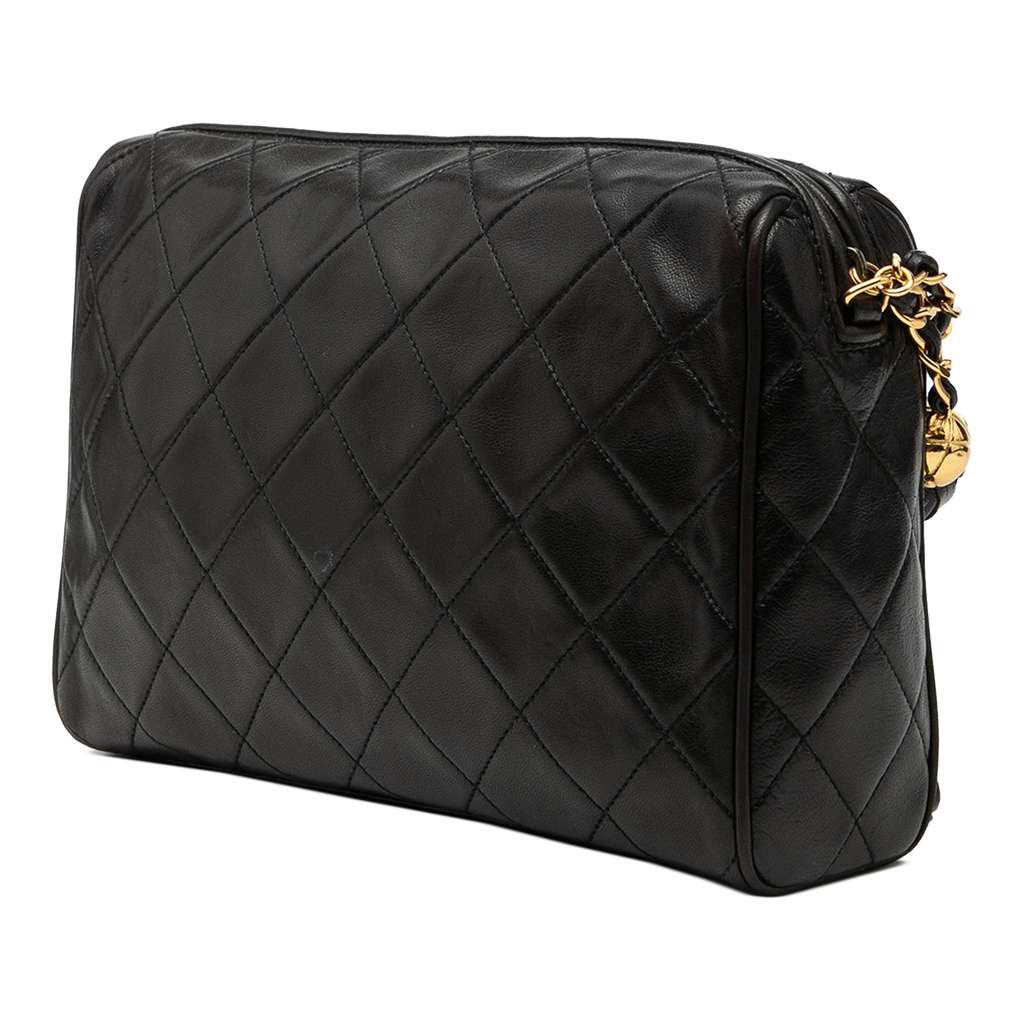 Chanel CC Diamond Quilted Lambskin Tassel Camera Bag Black Leather Good condition - Back View