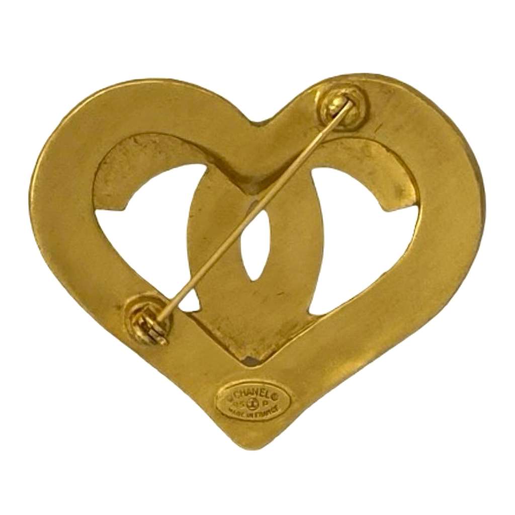 Chanel CC Gold Plated Heart Brooch Gold Metal Good condition - Back View