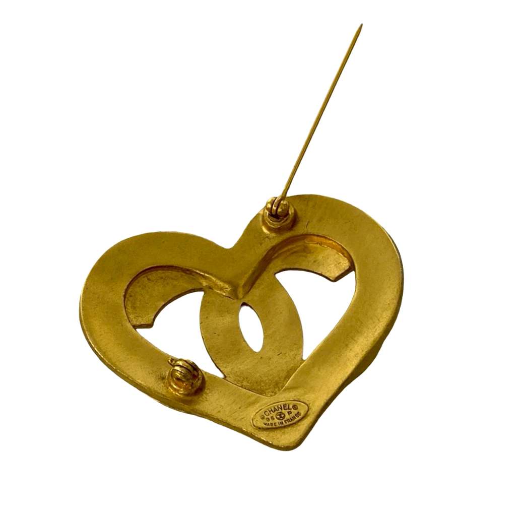 Chanel CC Gold Plated Heart Brooch Gold Metal Good condition - Inside View