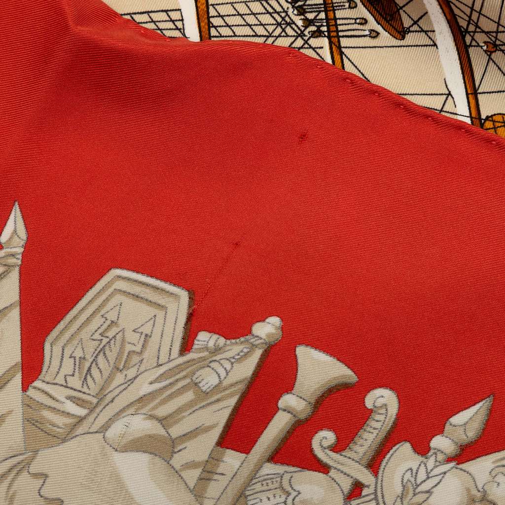 Hermès Marine et Cavalerie Silk Scarf 90 Red Silk Good condition - Inside View