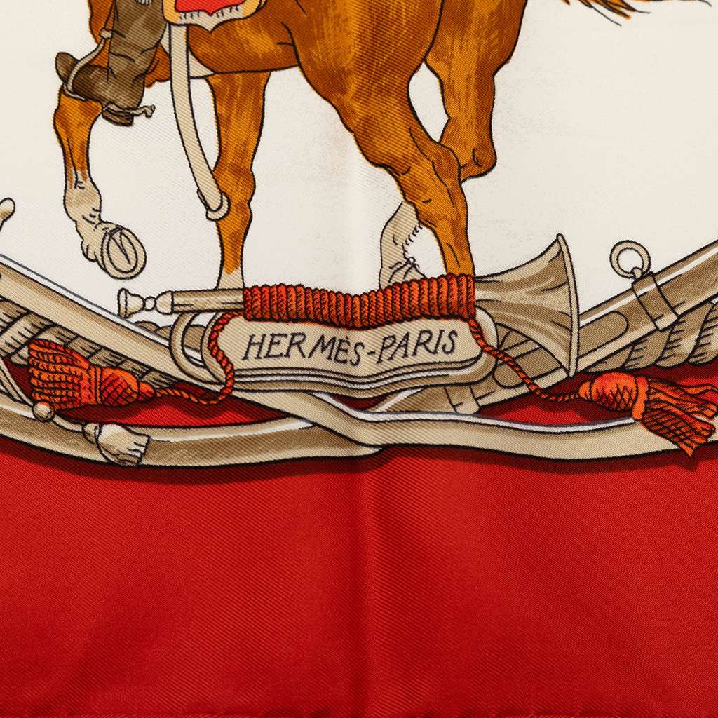 Hermès Marine et Cavalerie Silk Scarf 90 Red Silk Good condition - Box View