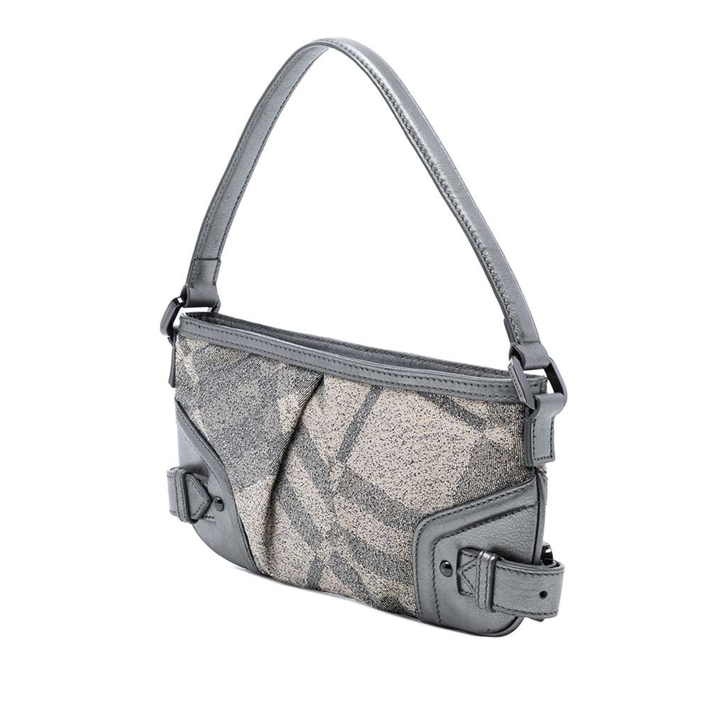 Burberry Shimmer Check Canvas Shoulder Bag Grey Canvas Good condition - Back View