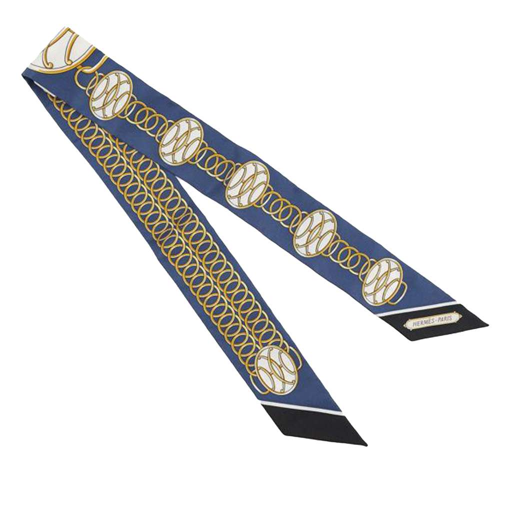 Hermès Lift Profile Silk Twilly Scarf Blue Silk Good condition - Inside View