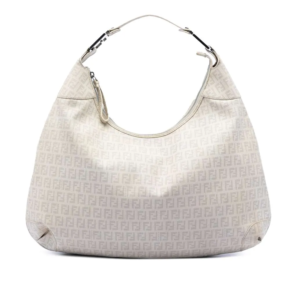 Fendi Zucchino Spalmati Hobo White Canvas Very good - Front View