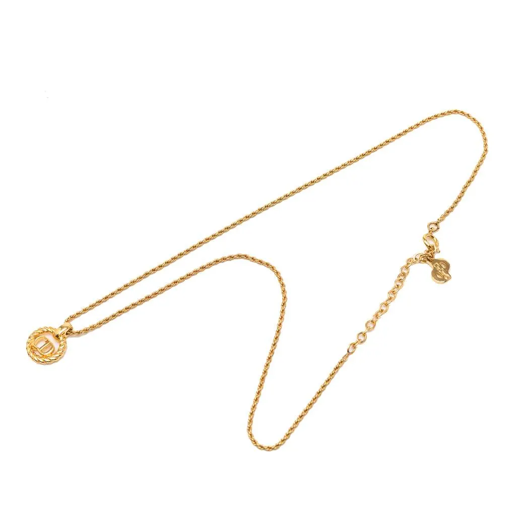 Dior Gold Plated CD Logo Pendant Rope Chain Necklace Gold Metal Very good - Front View