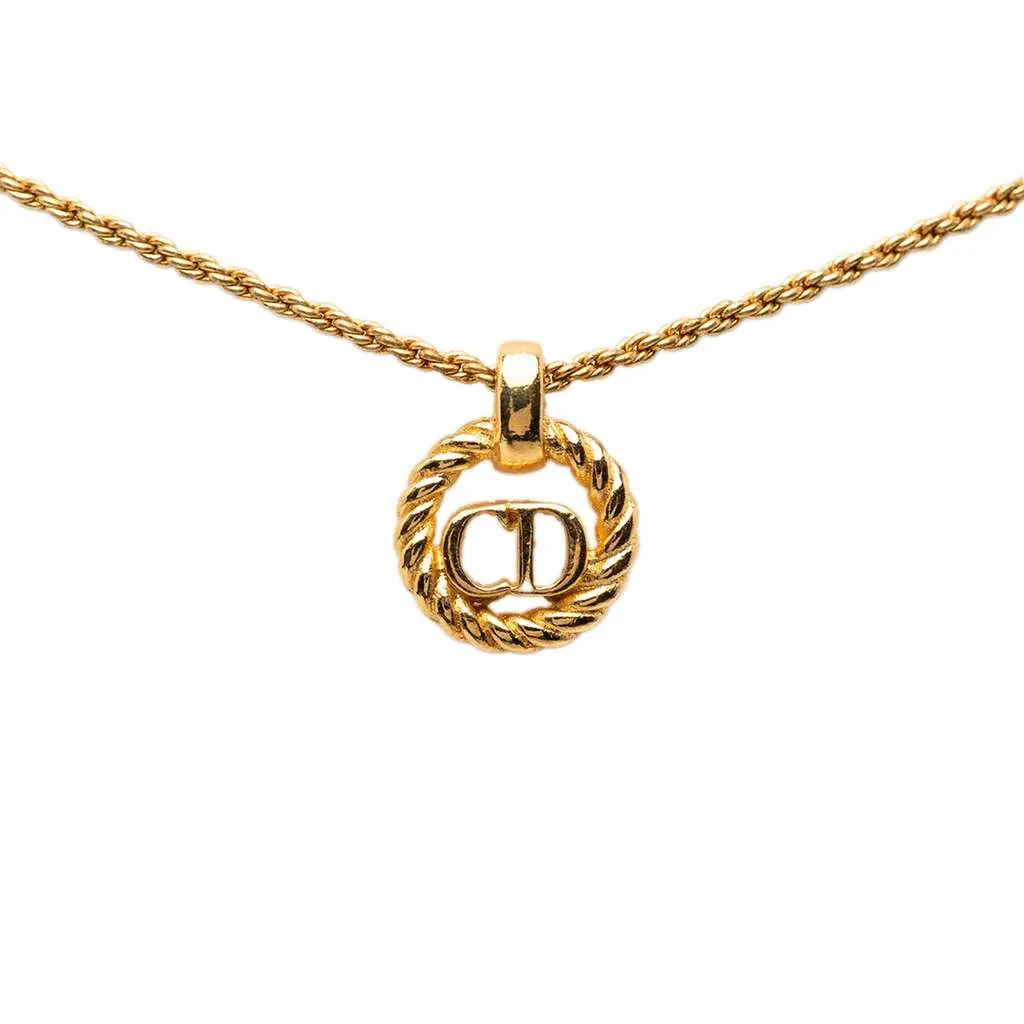 Dior Gold Plated CD Logo Pendant Rope Chain Necklace Gold Metal Very good - Back View