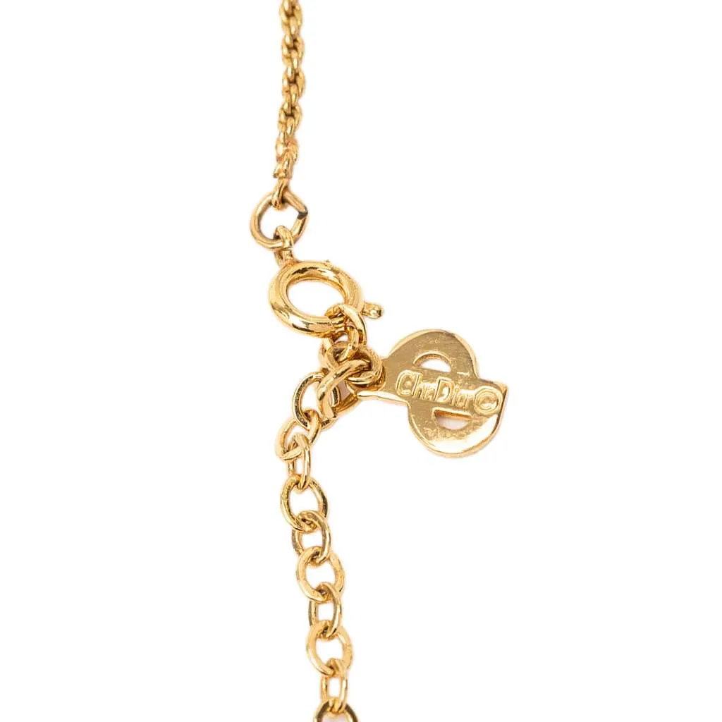 Dior Gold Plated CD Logo Pendant Rope Chain Necklace Gold Metal Very good - Model View