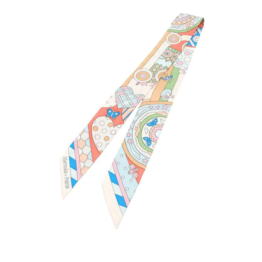 Hermès Les Murmures De La Foret Silk Twilly Scarf White Silk Very good - Back View