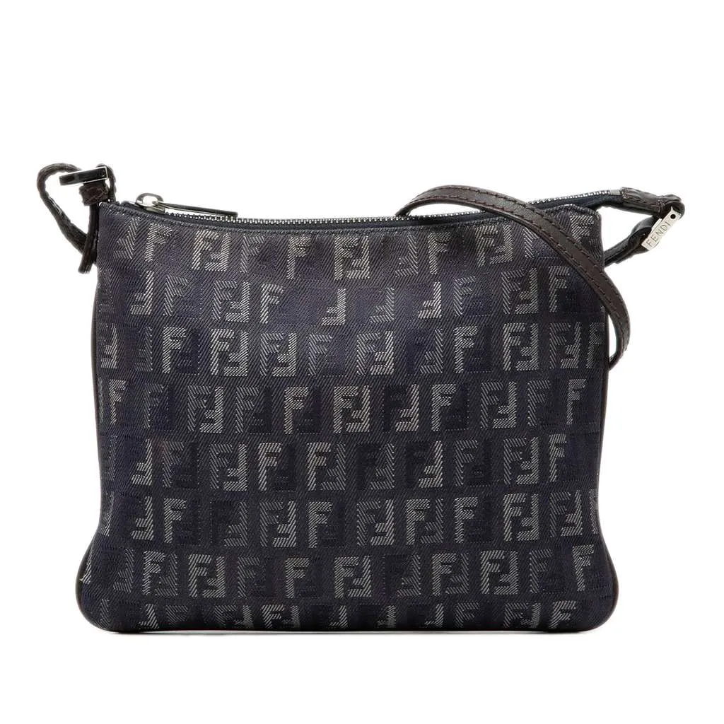 Fendi Zucchino Denim Crossbody Blue Denim Good - Front View