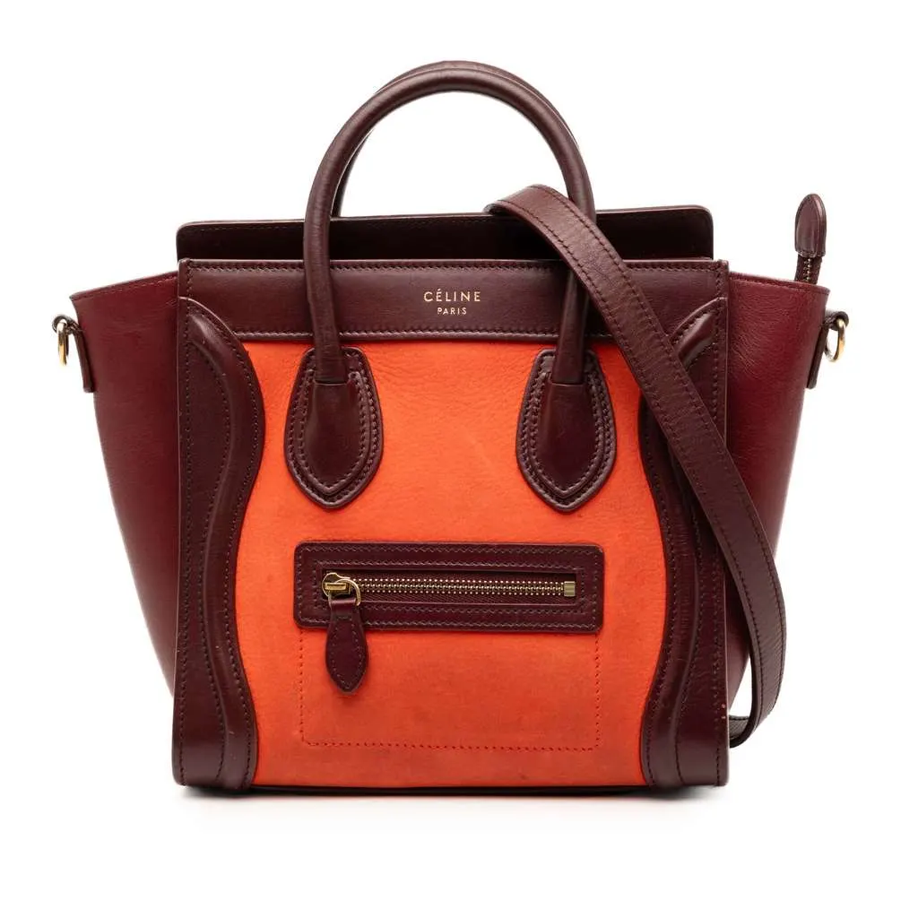 Celine Nano Tricolor Nubuck and Calfskin Luggage Tote Orange Leather Very good - Front View