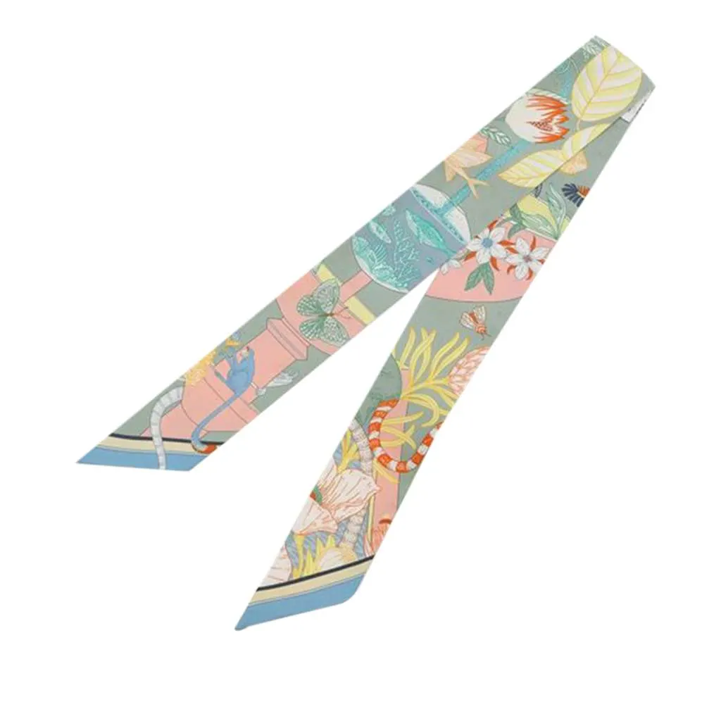 Hermès Precious Paradise Silk Twilly Scarf Blue Silk Good - Front View