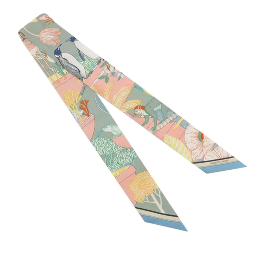 Hermès Precious Paradise Silk Twilly Scarf Blue Silk Good - Back View