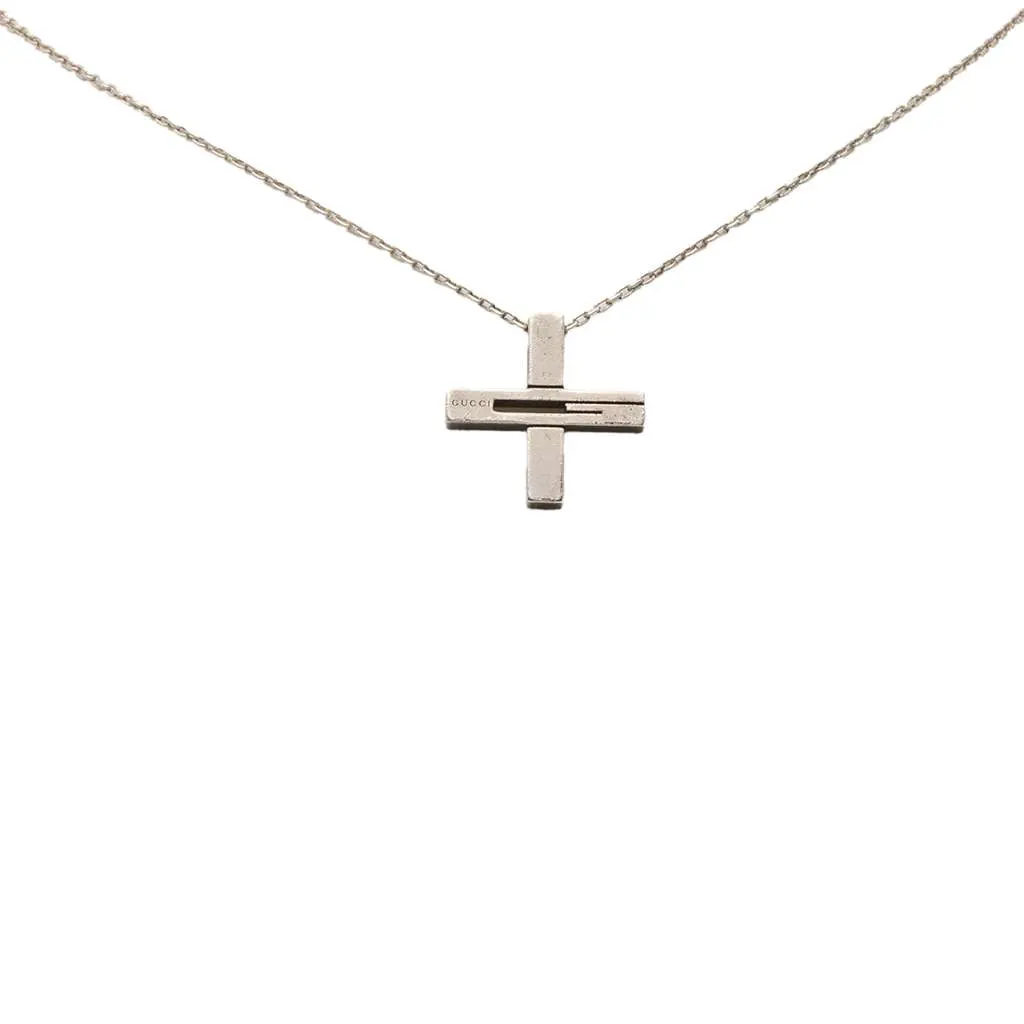 Gucci Sterling SIlver G Cut Out Cross Pendant Neckalce Silver Silver Very good - Front View
