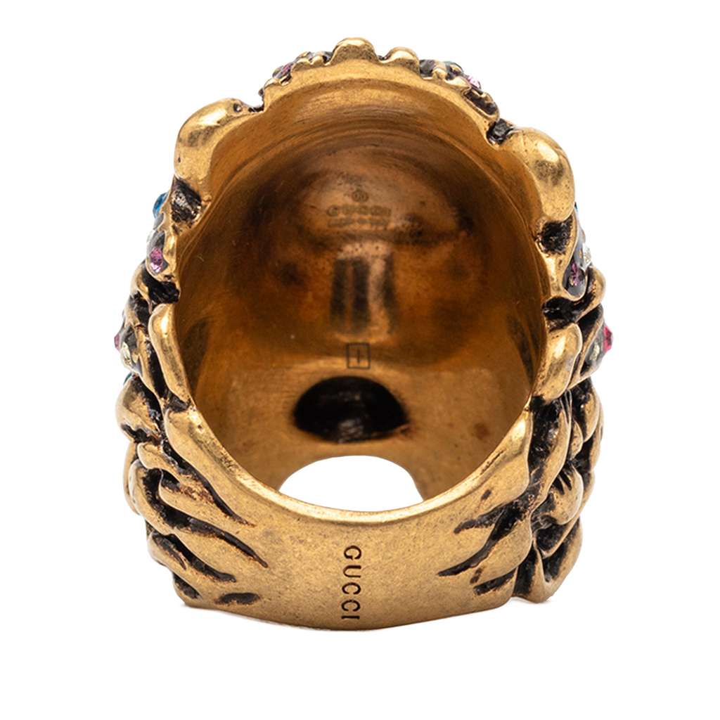 Gucci Gold Plated Crystal Lion Head Ring Gold Metal Very good condition - Inside View