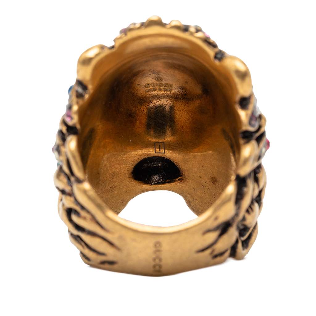 Gucci Gold Plated Crystal Lion Head Ring Gold Metal Very good condition - Model View