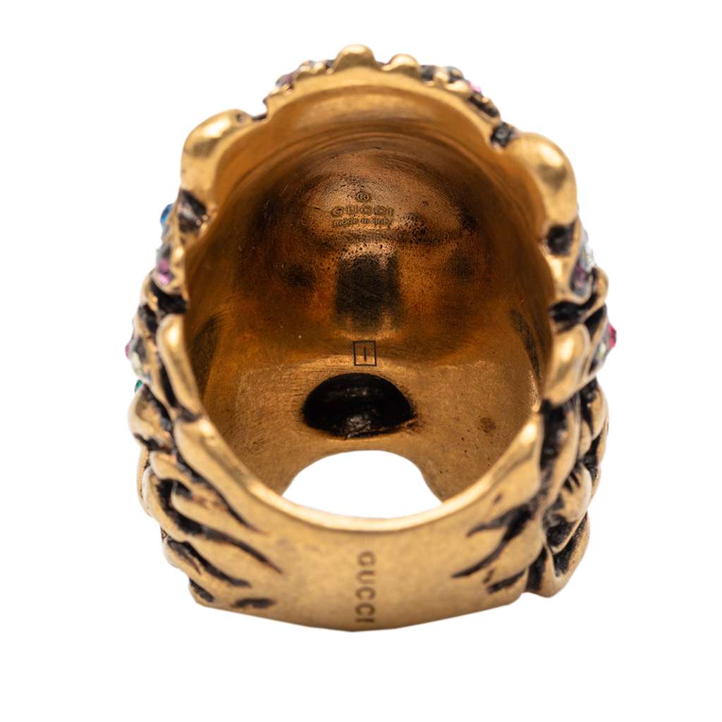 Gucci Gold Plated Crystal Lion Head Ring Gold Metal Very good condition - Box View