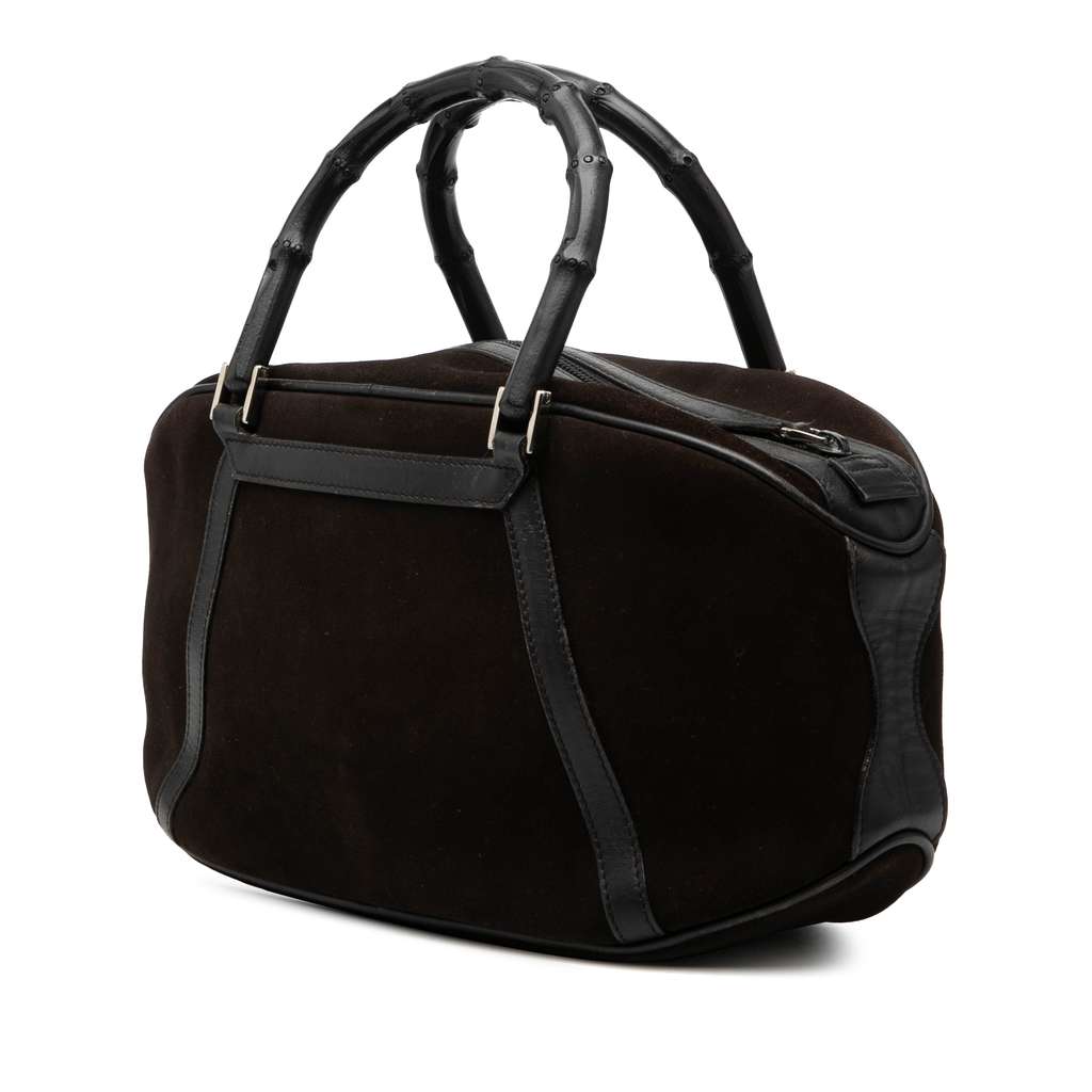 Gucci Suede Bamboo Handbag Brown Leather Good condition - Back View