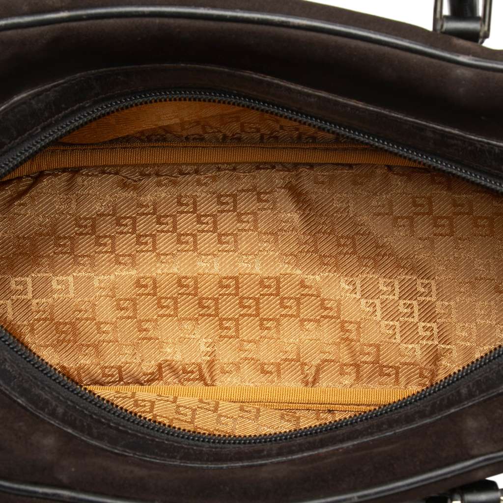 Gucci Suede Bamboo Handbag Brown Leather Good condition - Model View