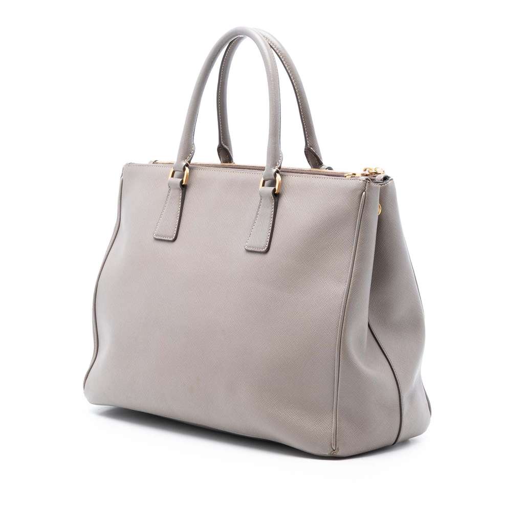 Prada Large Saffiano Lux Galleria Double Zip Tote Grey Leather Good condition - Back View
