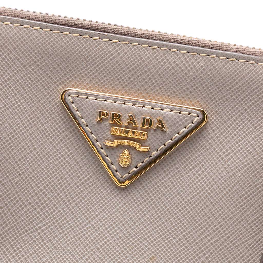 Prada Large Saffiano Lux Galleria Double Zip Tote Grey Leather Good condition - Box View
