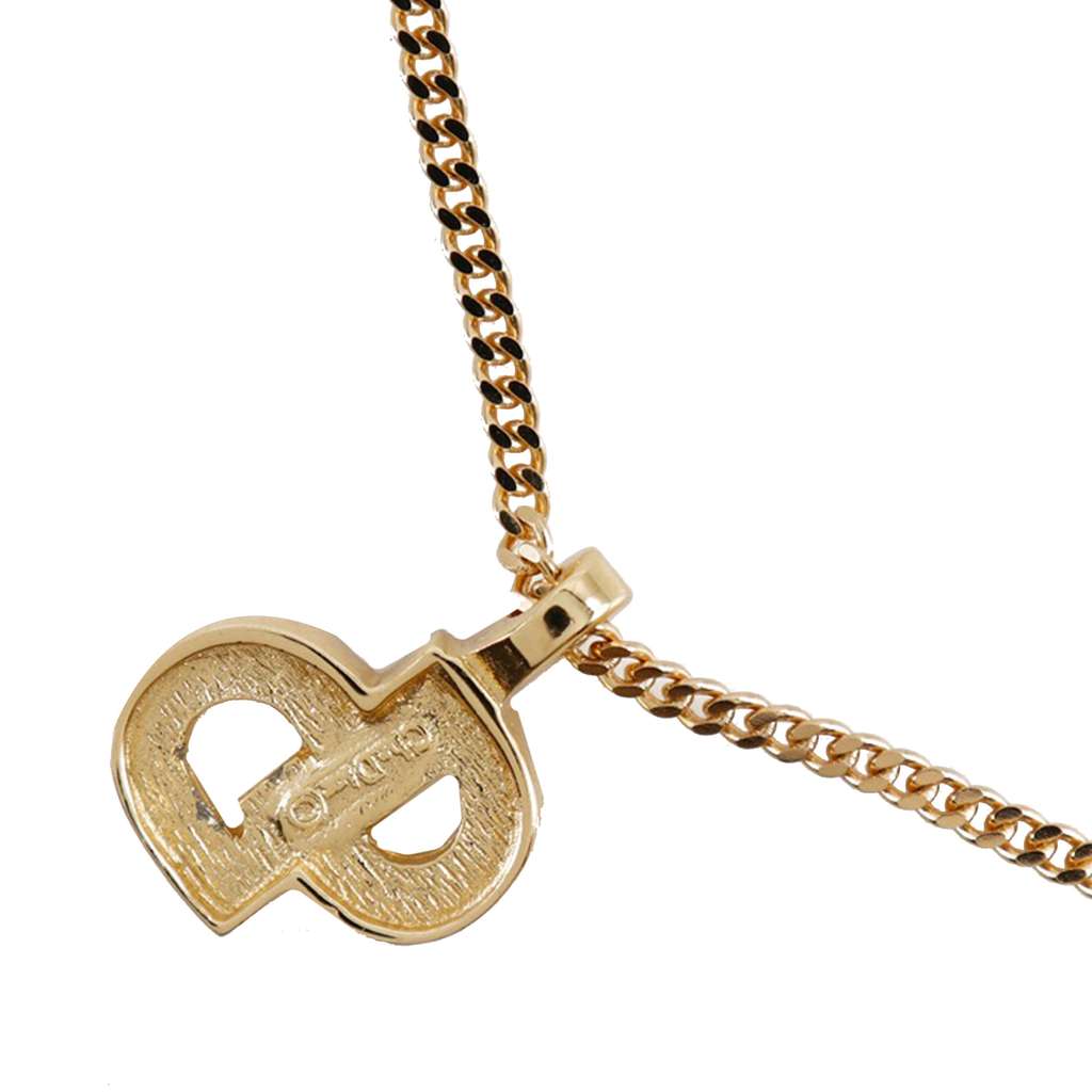 Dior Gold Plated Rhinestone CD Logo Pendant Necklace Gold Metal Good condition - Back View